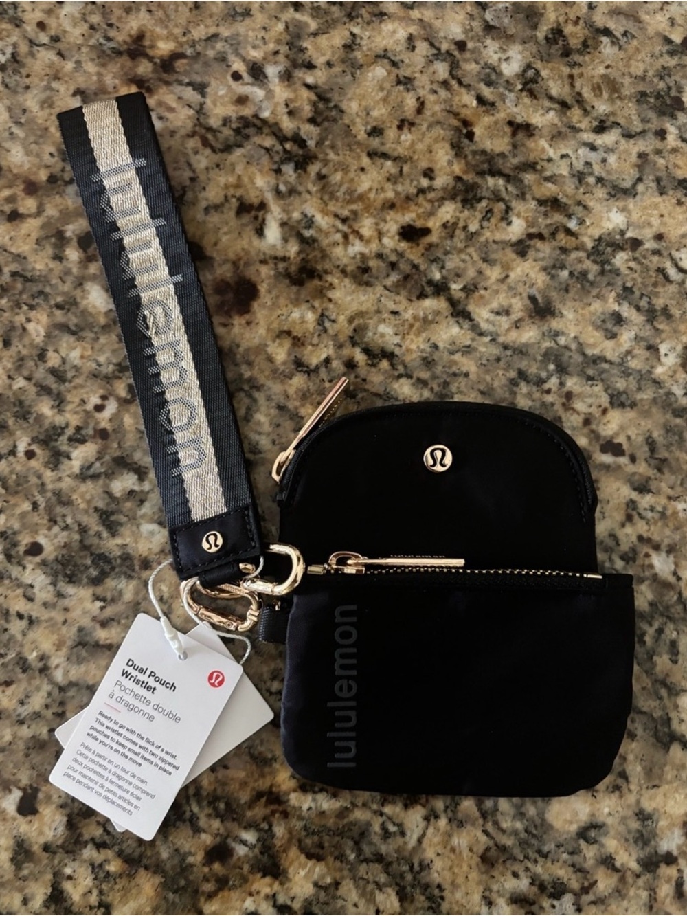 lululemon athletica Black Dual Pouch Wristlet with Stripe Wristlet Strap